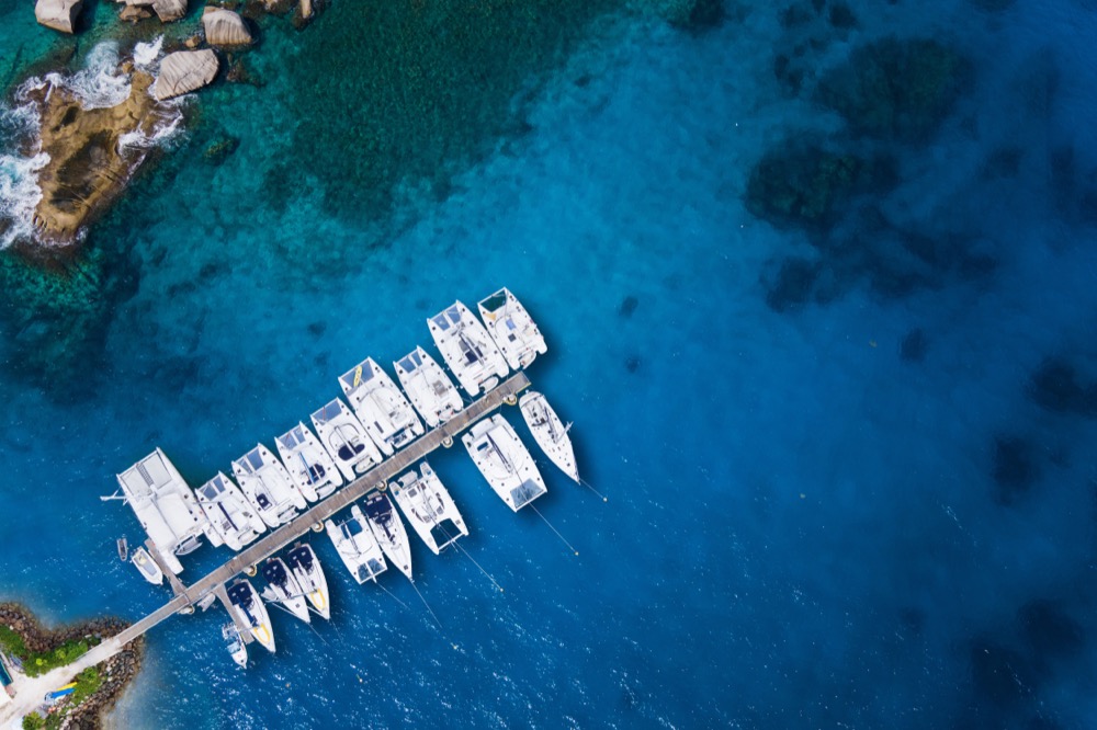 Sailboats, catamarans from above