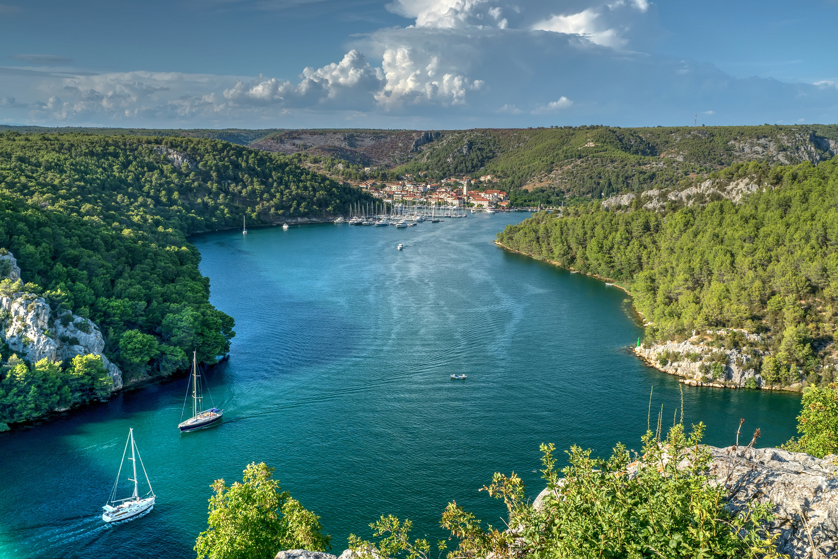 View on Krka river and Skradin city from the rock