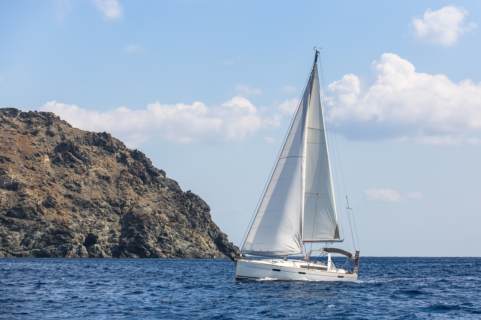 Boats in sailing regatta at Aegean Sea. Luxury yachts.