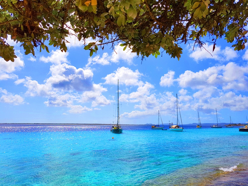 Sailoboats anchored near the coast of Bonaire