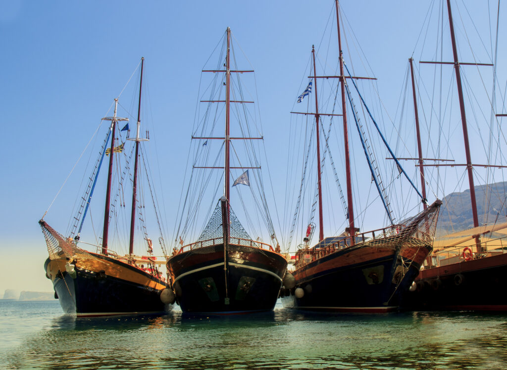 4 gulets resting in a lagoon