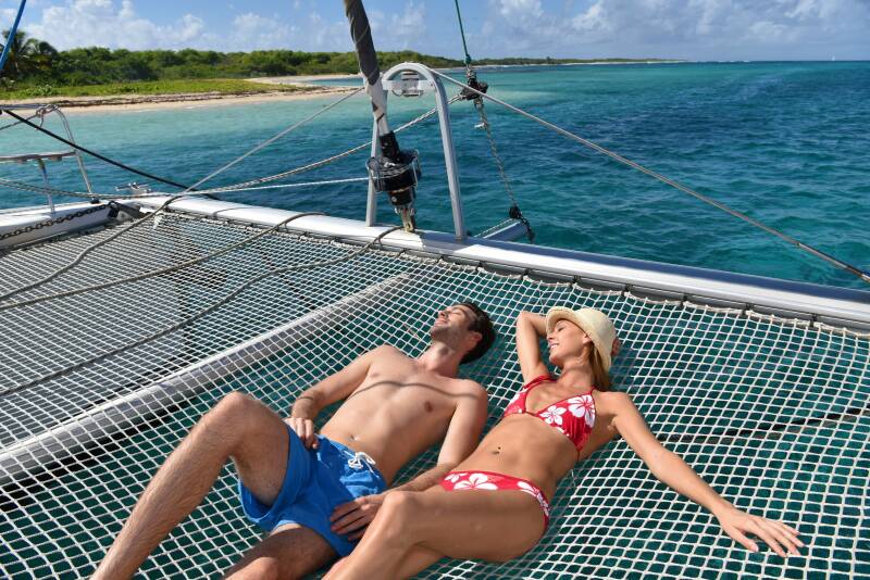 Relaxing on a catamaran